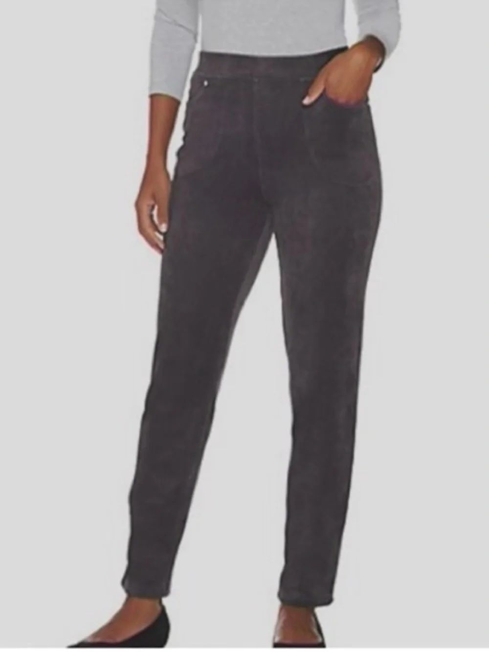 Quacker Factory Regular Knit Corduroy Pull-On Slim Leg Pants